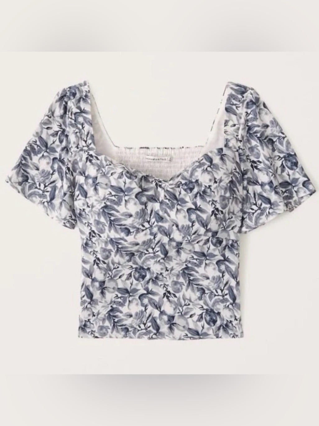 Abercrombie & Fitch Blue And White Floral Puff-Sleeve Blouse